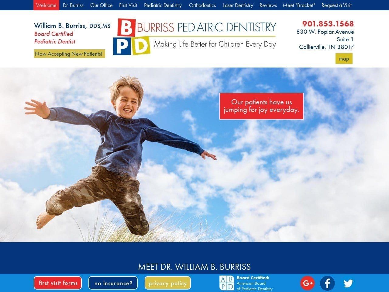 Burriss Pediatric Dentist Website Screenshot from burrissdds.com