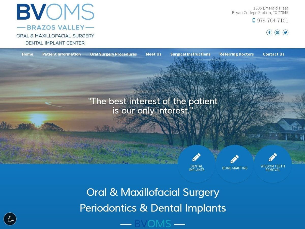 Brazos Valley Dental Implant Website Screenshot from bvoms.com