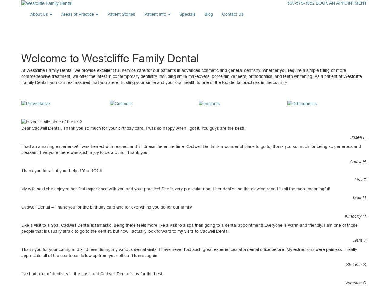 Cadwell Dental Website Screenshot from cadwelldental.com