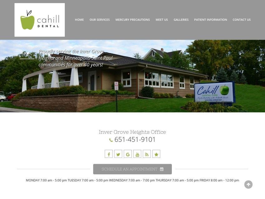 Cahill Dental Care Website Screenshot from cahilldental.com