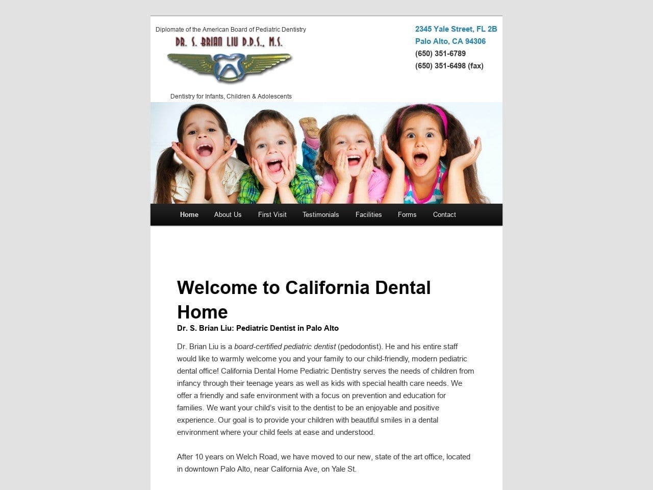 Dr S. Brian Liu DDS MS Website Screenshot from californiadentalhome.com