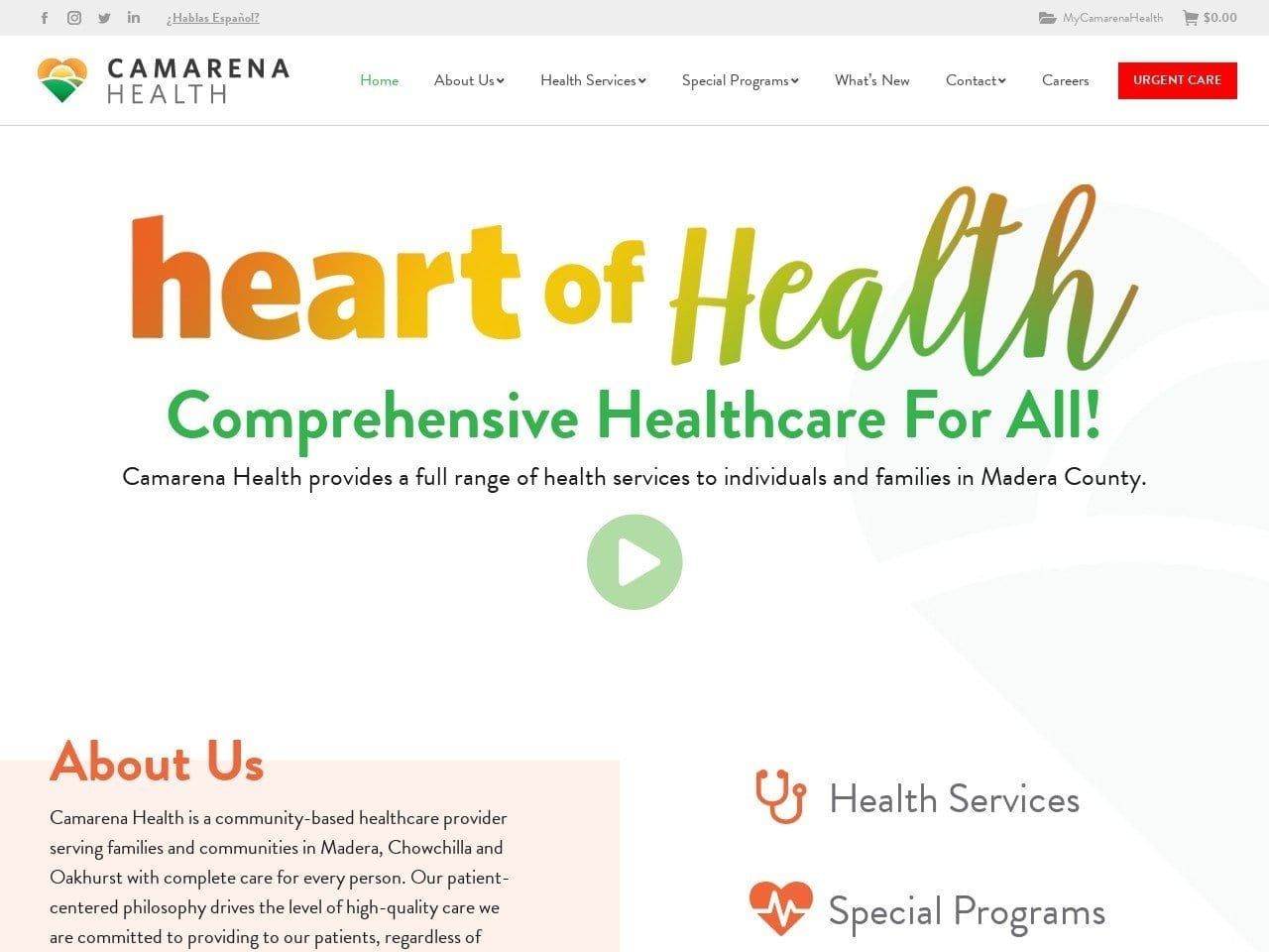 Darin M Camarena Health Center Website Screenshot from camarenahealth.org