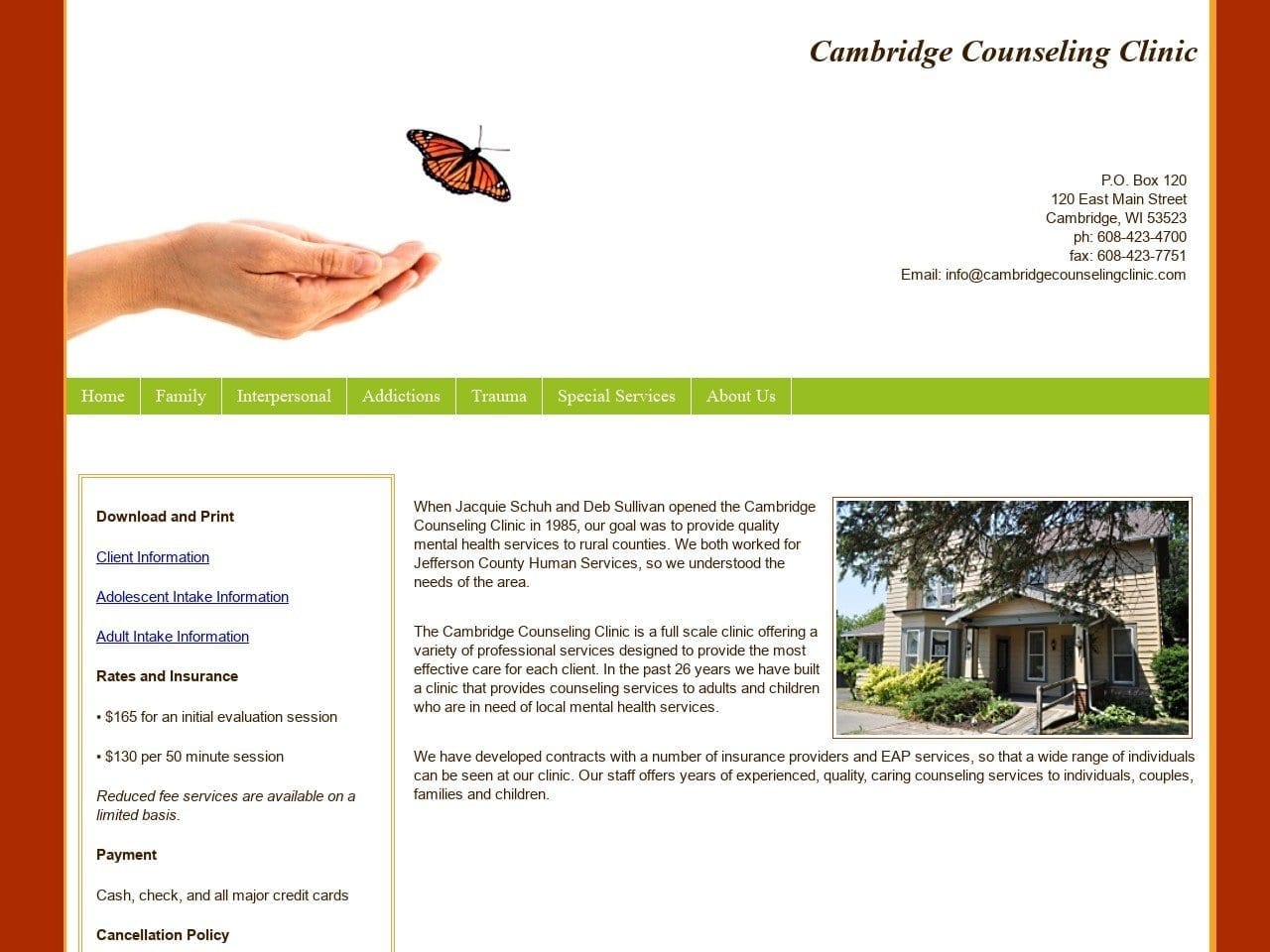 Cambridge Counseling Clinic Website Screenshot from cambridgecounselingclinic.com