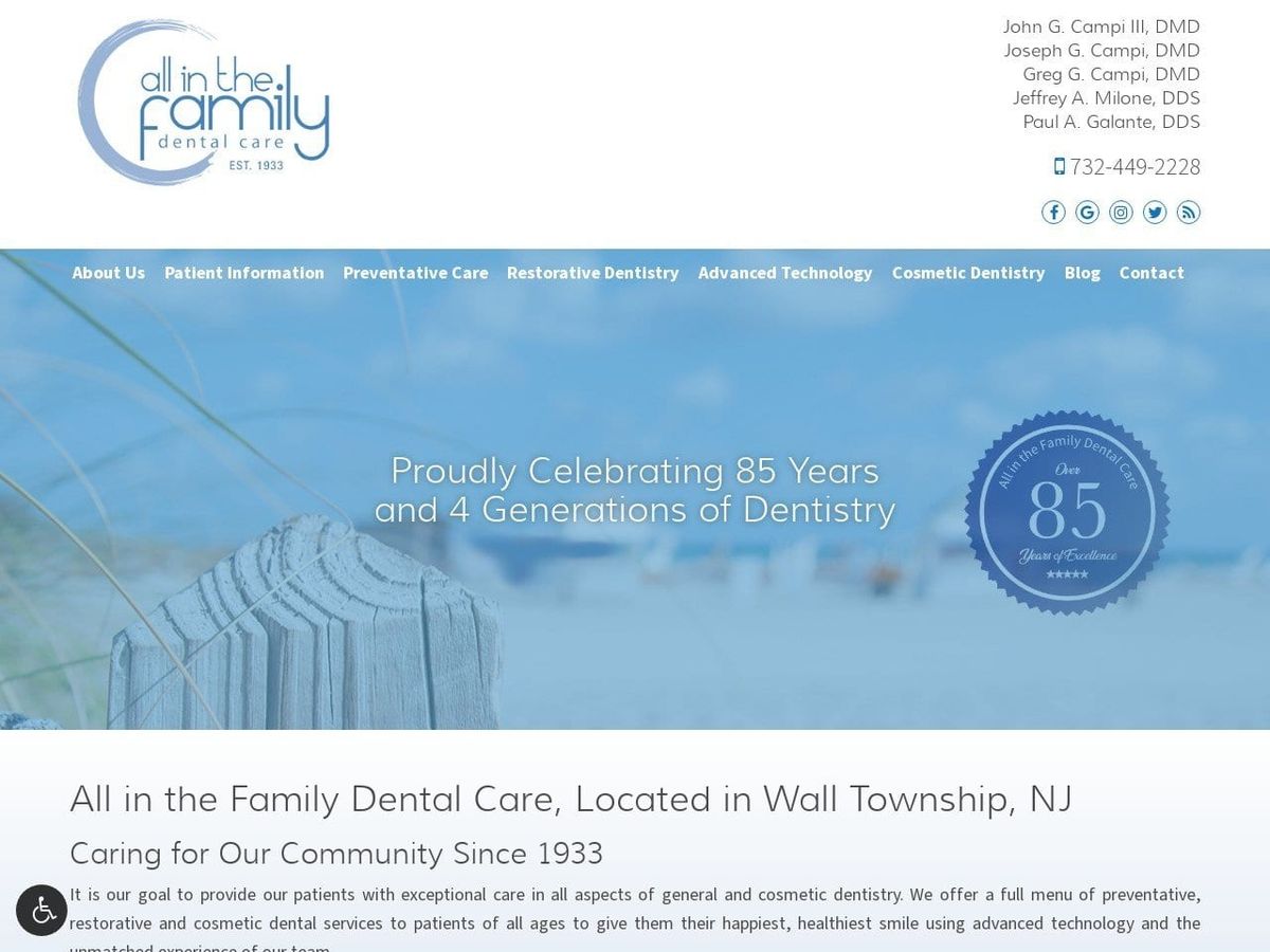 All In the Family Dental Care Website Screenshot from campidental.com