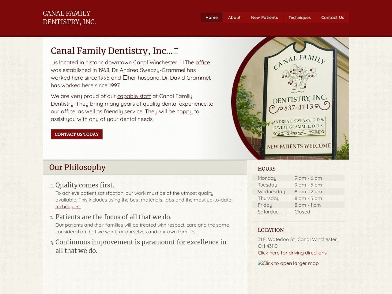 Canal Family Dentist Website Screenshot from canalfamilydentistry.com