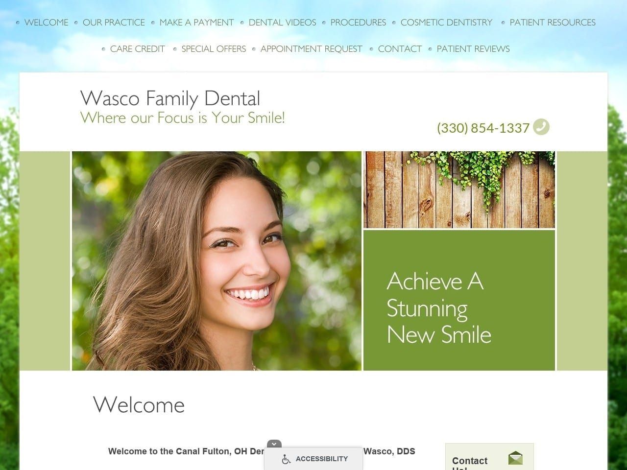 Wasco DDS Family Dentistry Website Screenshot from canalfultonohiodentist.com