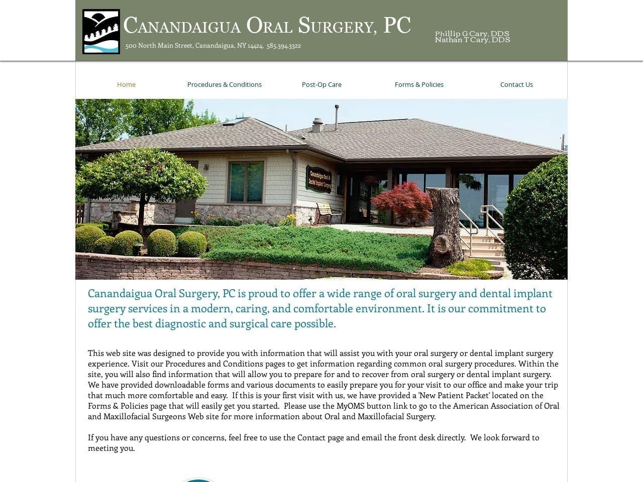 Canandaigua Oral Surgery Cary Phillip G DDS Website Screenshot from canandaiguaoralsurgery.com