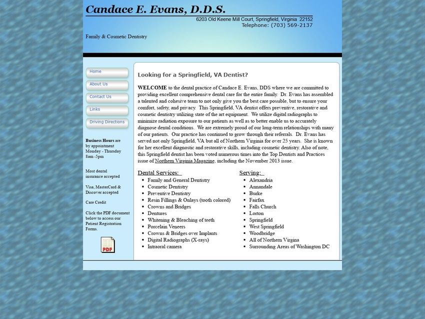Evans Candace E DDS Website Screenshot from candaceevansdds.com