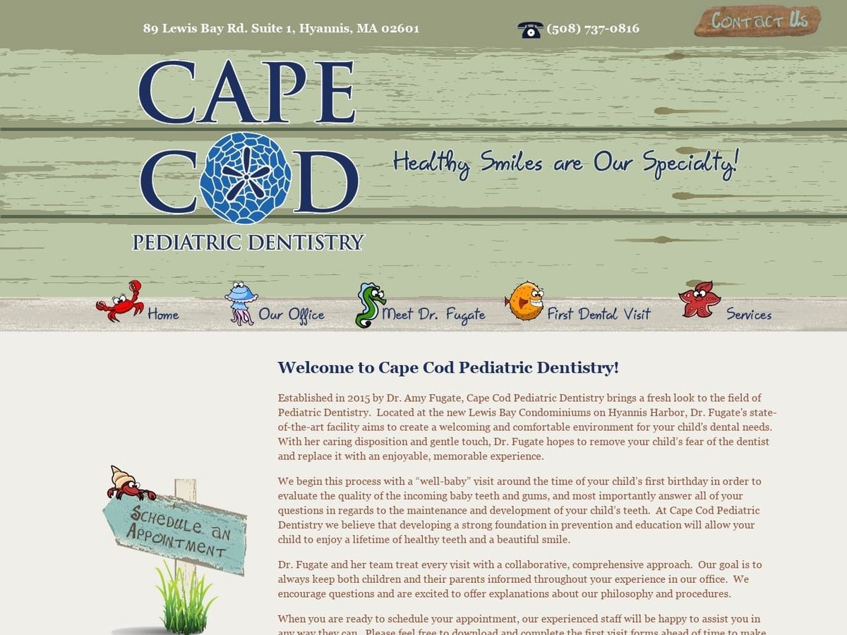 Cape Cod Pediatric Dentistry Website Screenshot from capecodpediatricdentistry.com