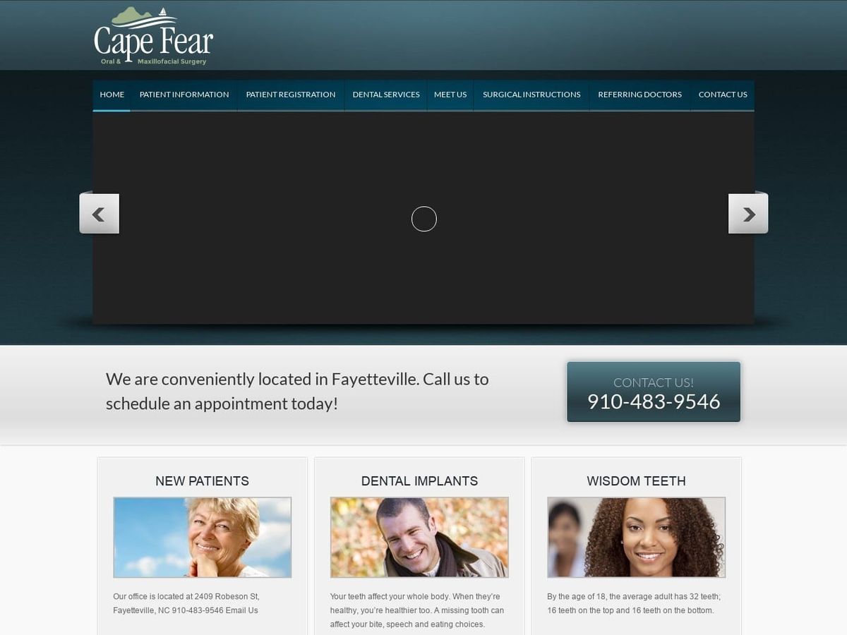 Cape Fear Oral Dentist Website Screenshot from capefearoms.com