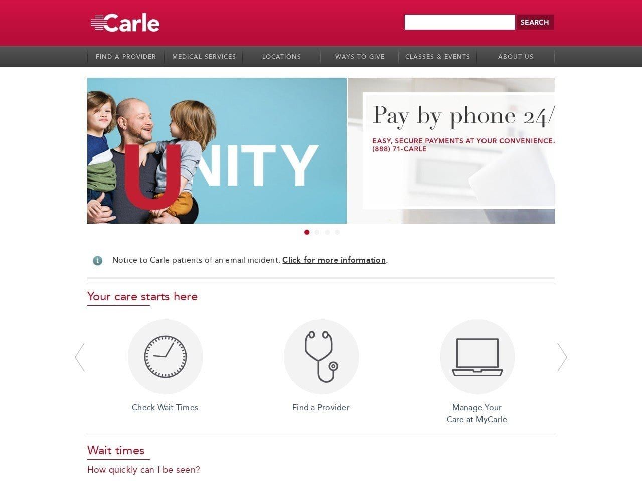 Carle Foundation Hospital Website Screenshot from carle.org