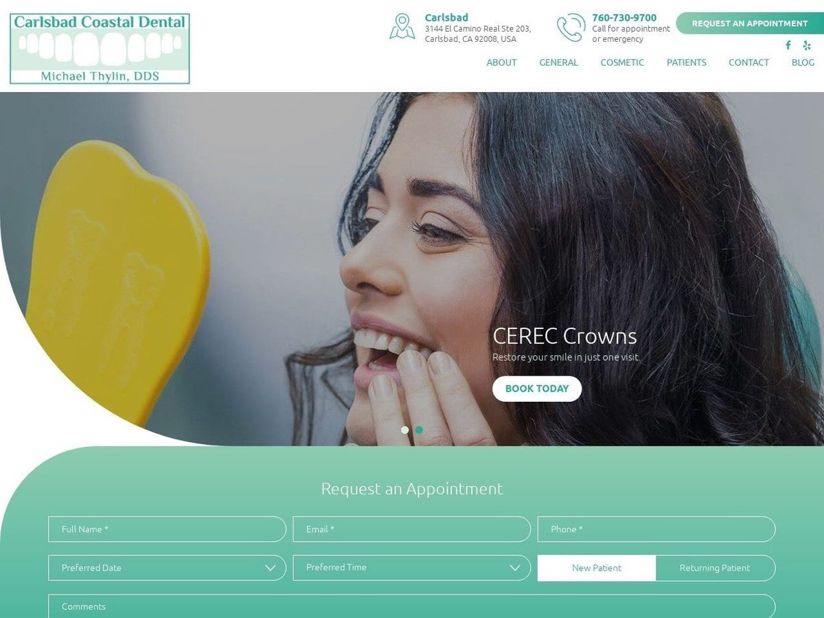 Carlsbad Coastal Dental Thylin Michael DDS Website Screenshot from carlsbadcoastaldental.com