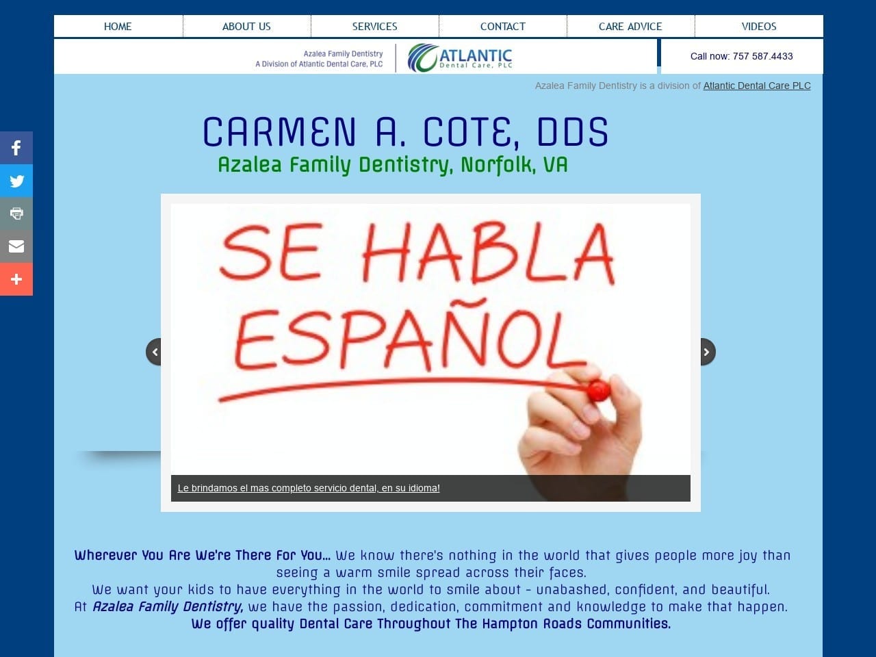 Dr. Carmen A. Cote DDS Website Screenshot from carmenacotedds.com