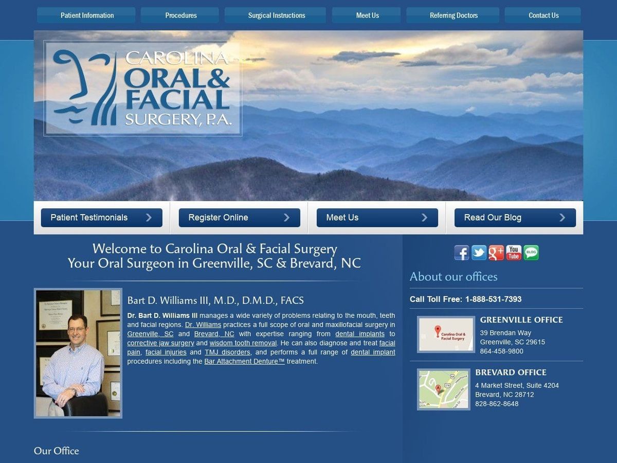 Carolina Oral Dentist Website Screenshot from carolinaofs.com