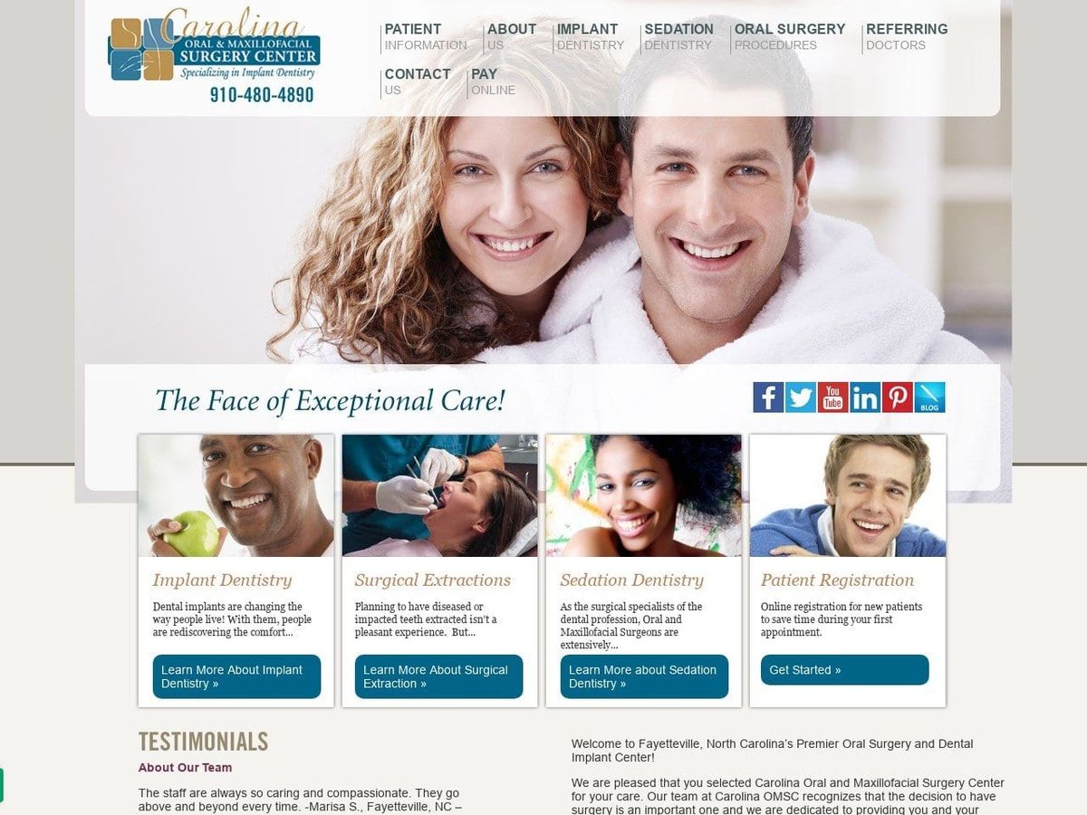 Carolina Oral & Maxillofacial Surgery Center Website Screenshot from carolinaoral.com