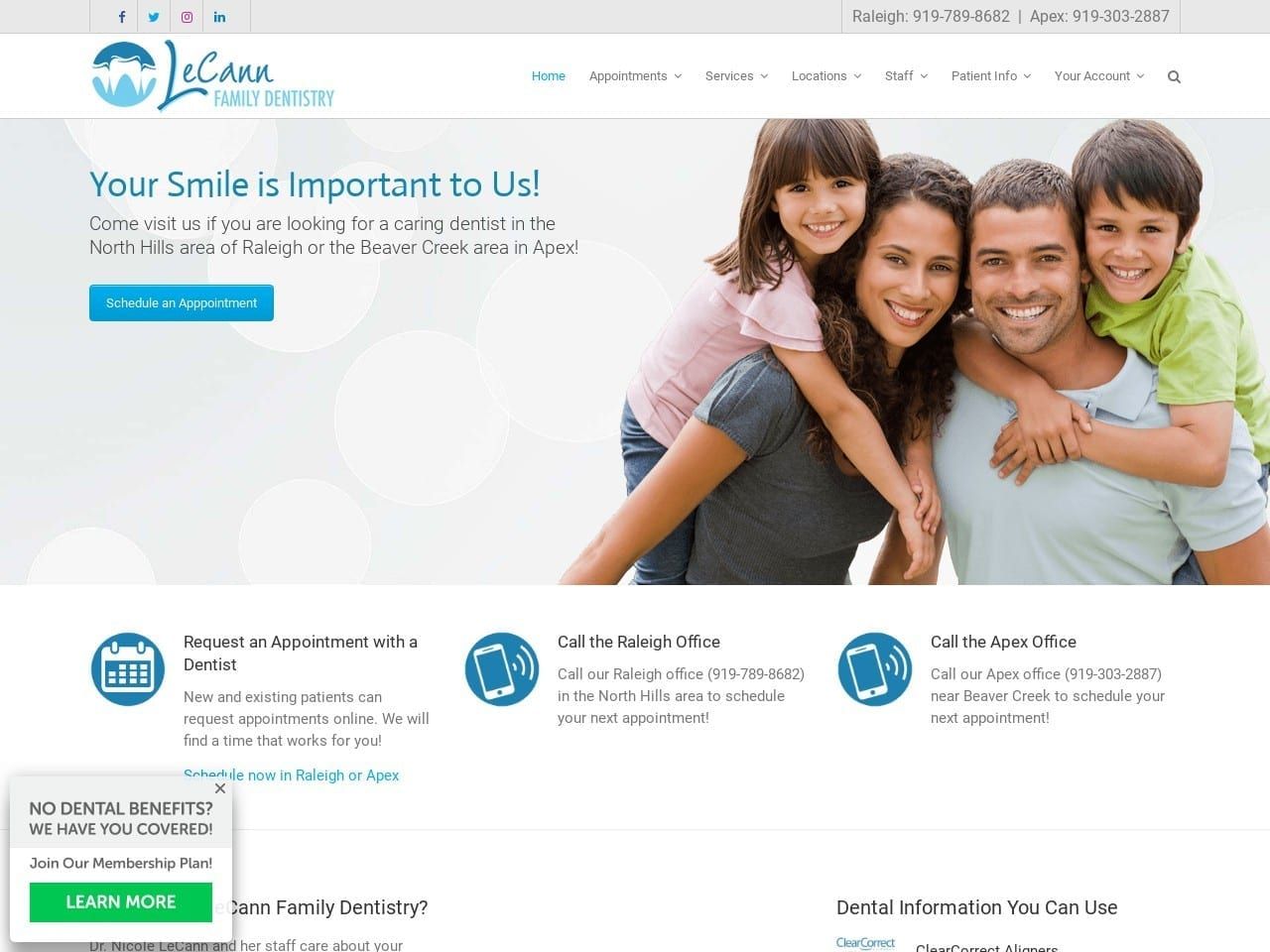 LeCann Family Dentistry Website Screenshot from carolinateeth.com