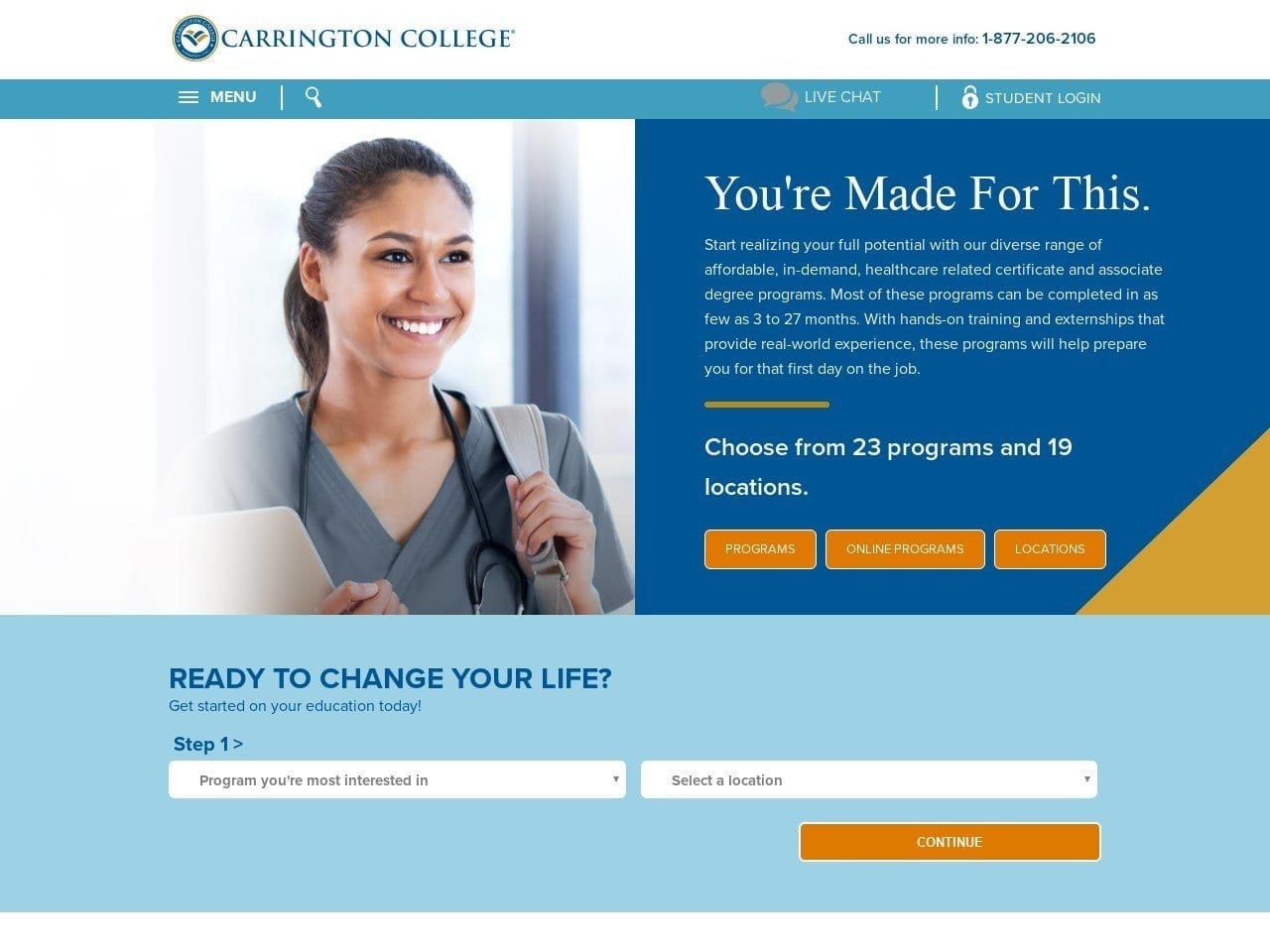 Carrington College Website Screenshot from carrington.edu
