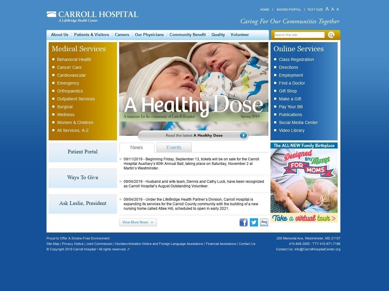 Carroll Hospital Center Website Screenshot from carrollhospitalcenter.org