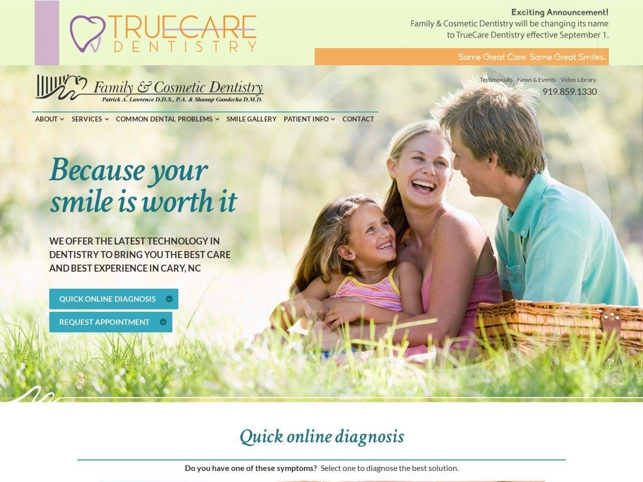 Family Dentist Website Screenshot from carycosmeticdentist.com