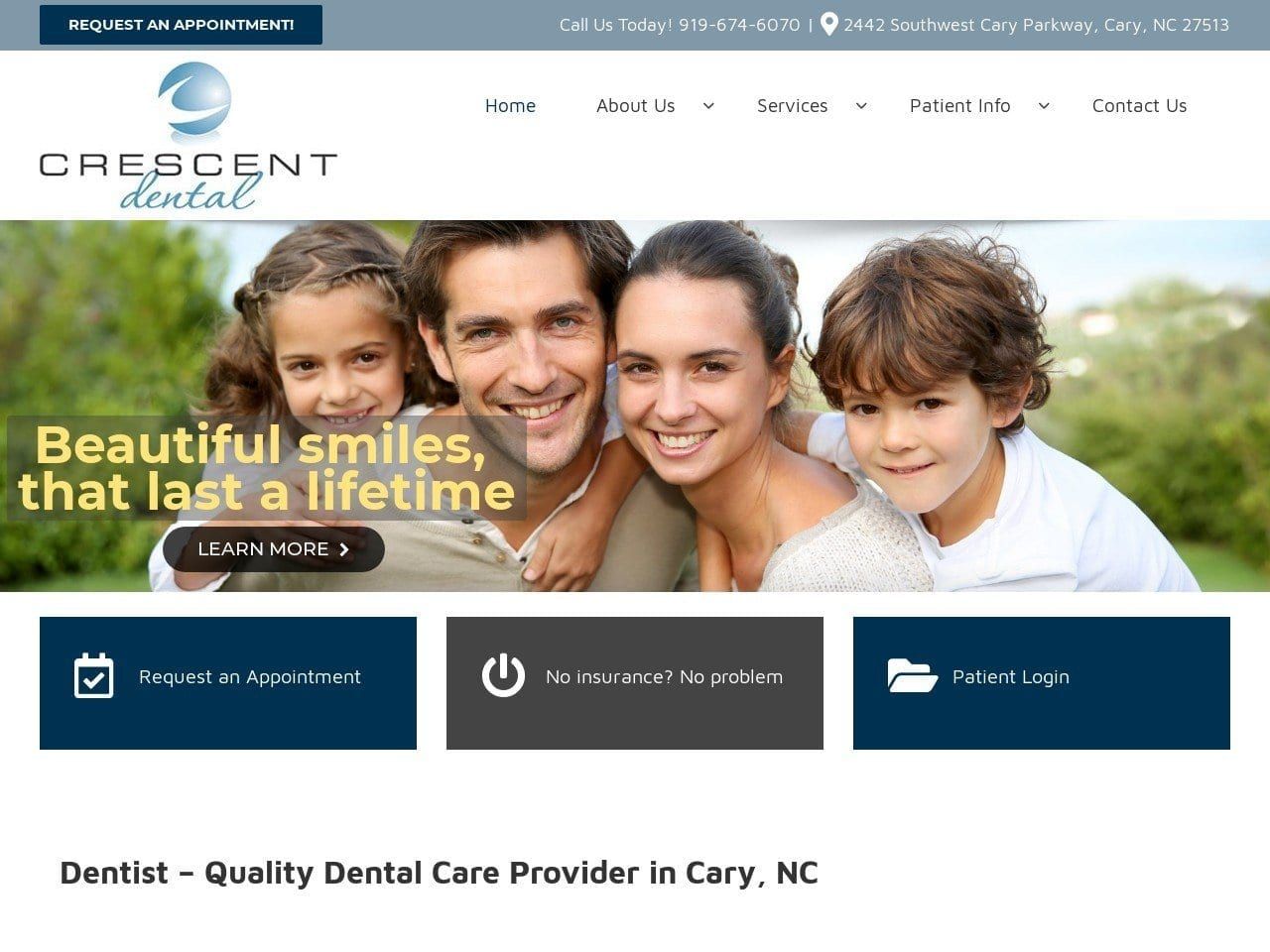 Carycrescent Dental Website Screenshot from carycrescentdental.com