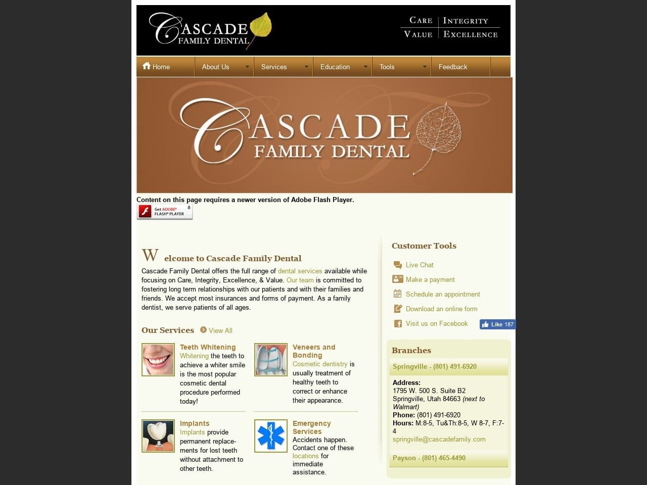 Aspen Family Dental Website Screenshot from cascadefamily.com