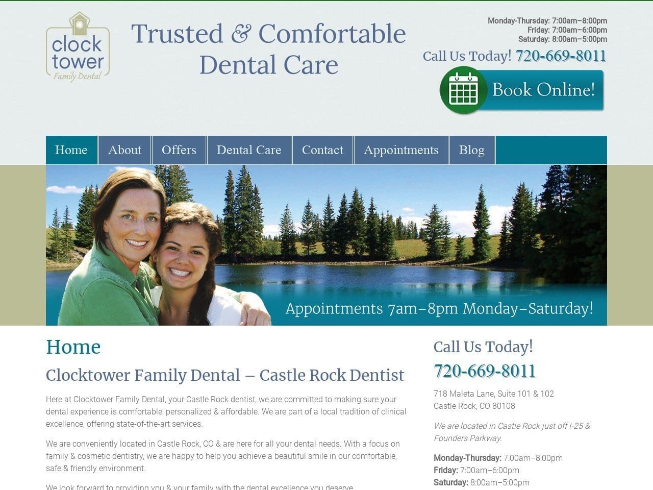 Clock Tower Family Dental Website Screenshot from castlerockdentist.com