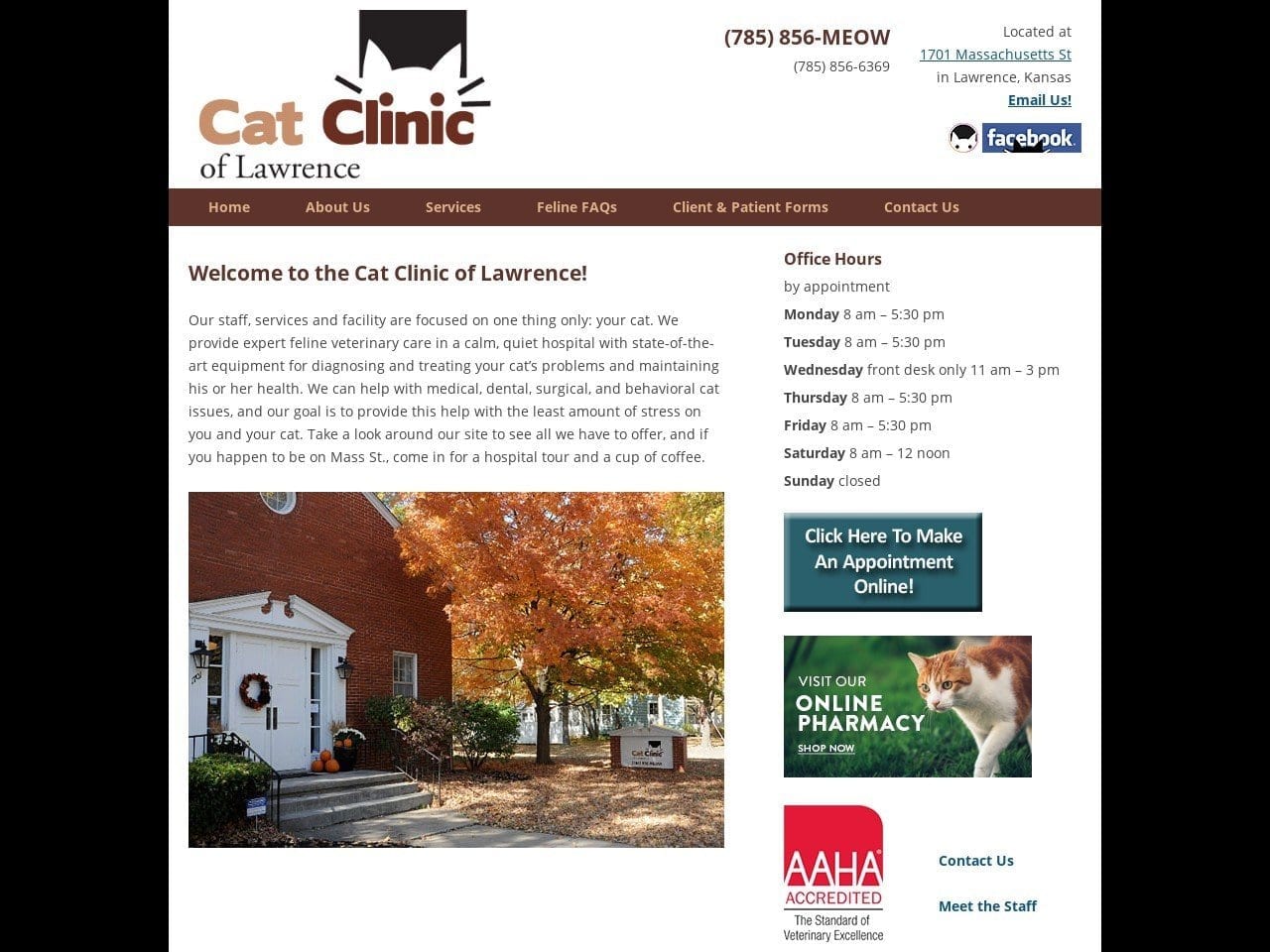 Cat Clinic of Lawrence Website Screenshot from catcliniclawrence.com