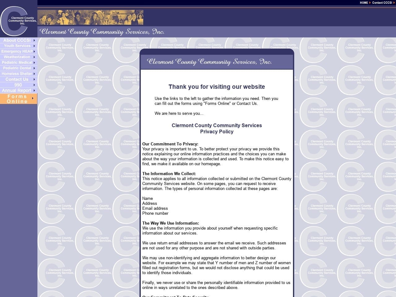 Clermont County Community Services Inc. Website Screenshot from cccsi.org