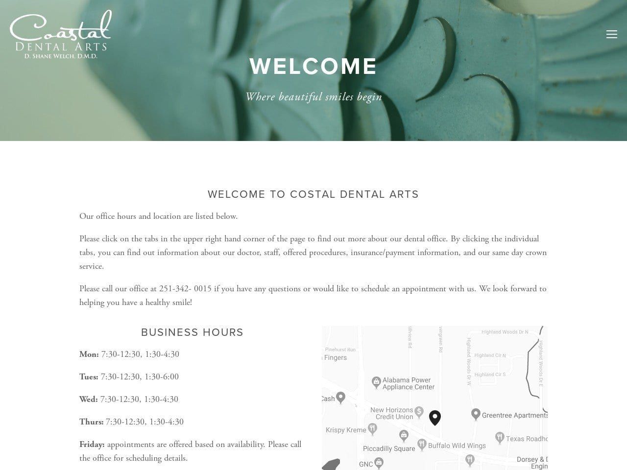 Coastal Dental Arts Website Screenshot from cdamobile.com