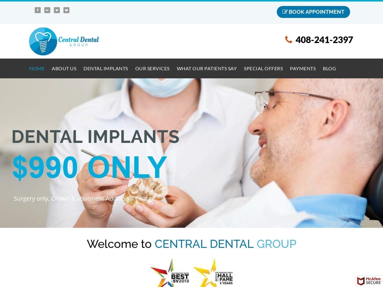 Central Dental Group Website Screenshot from cdgimplants.com