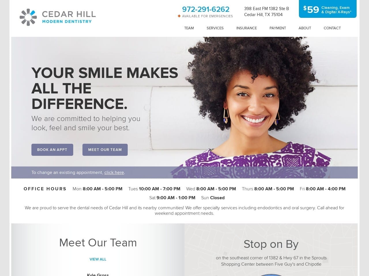 Cedar Hill Modern Dentist Website Screenshot from cedarhillmoderndentistry.com