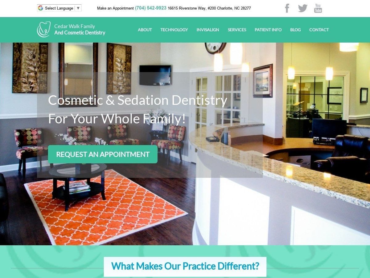 Charlotte Dentist Website Screenshot from cedarwalkdentistry.com