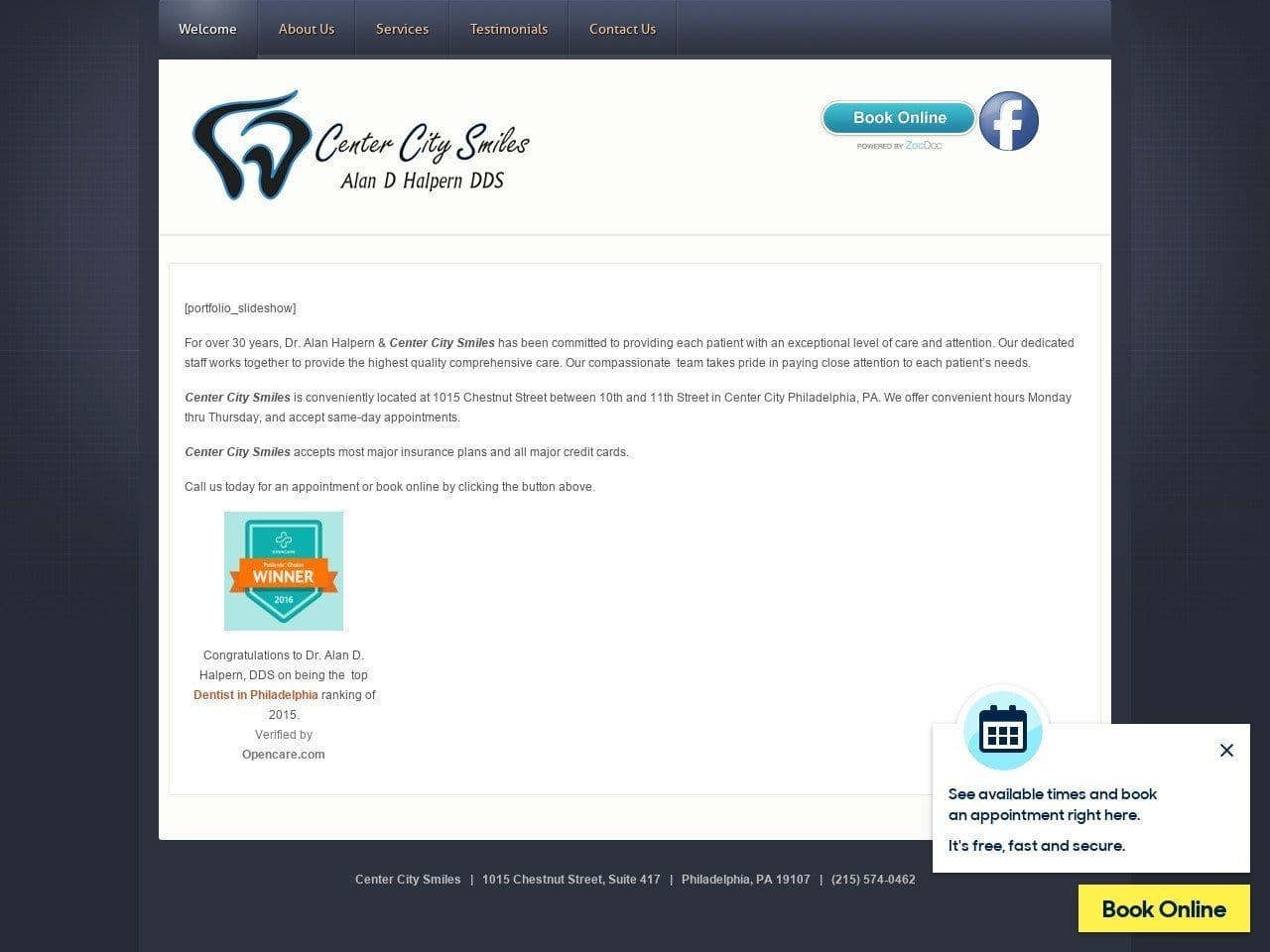 Alan D Halpern DDS Website Screenshot from centercitysmiles.net