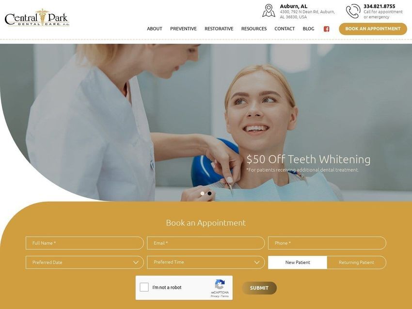 Centralpark Dental Care Website Screenshot from centralparkdentalcare.com
