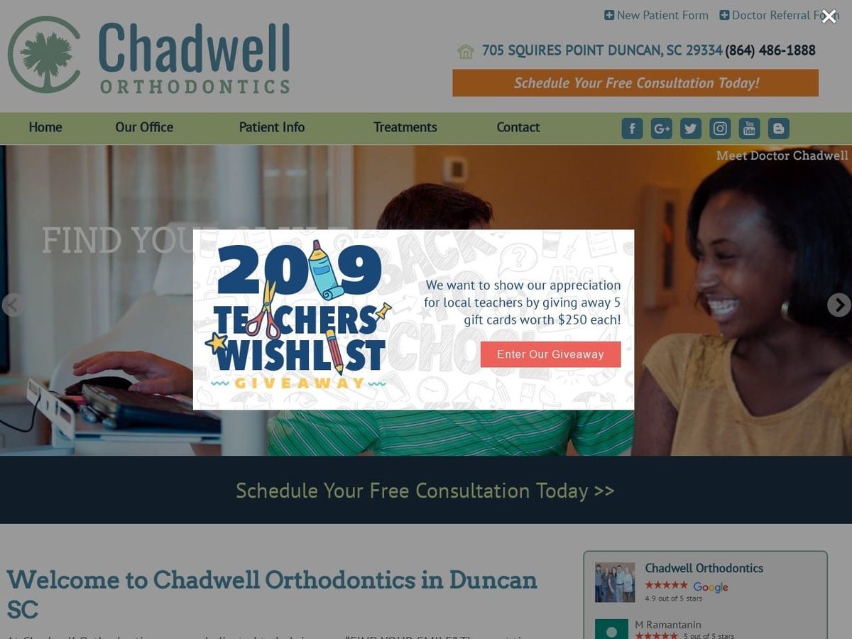 Chadwell Orthodontics Website Screenshot from chadwellsmiles.com