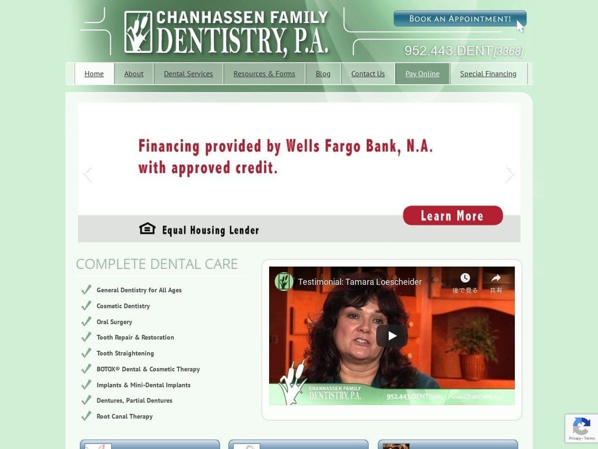 Chanhassen Family Dentist Website Screenshot from chandent.com