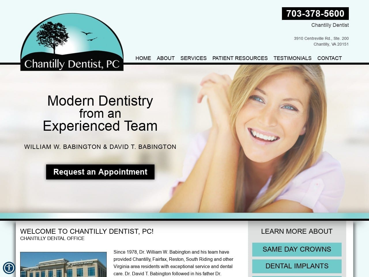 Chantilly Dentist PC Website Screenshot from chantillydentist.com