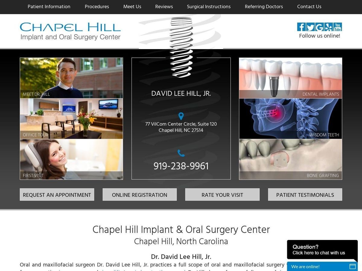 Chapel Hill Implant and Oral Surgery Center Website Screenshot from chapelhilloralsurgery.com