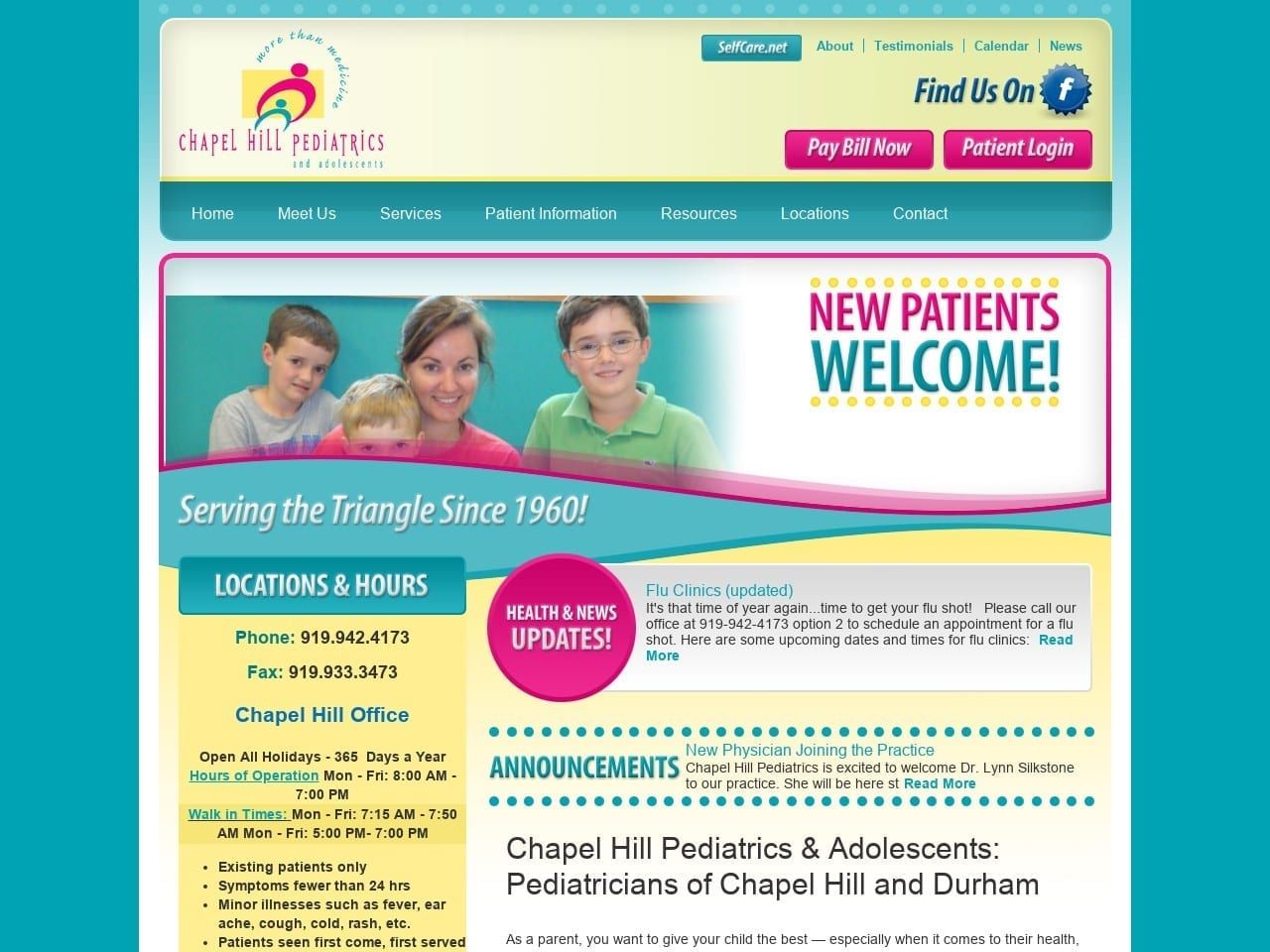 Chapel Hill Pediatrics Website Screenshot from chapelhillpeds.com
