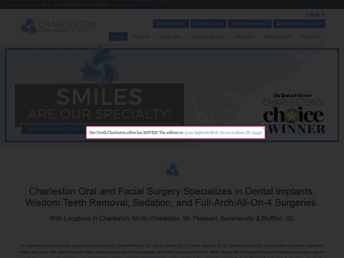 Charleston Oral and Facial Surgery Website Screenshot from charlestonoralandfacialsurgery.com