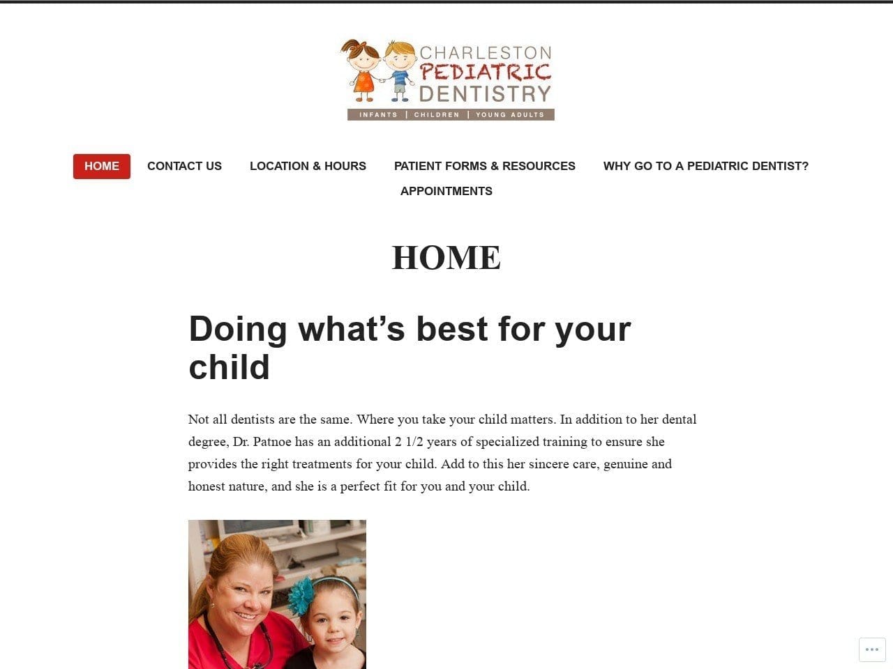 Charleston Pediatric Dentistry Ashley Patnoe Dds P Website Screenshot from charlestonpediatricdentistry.com