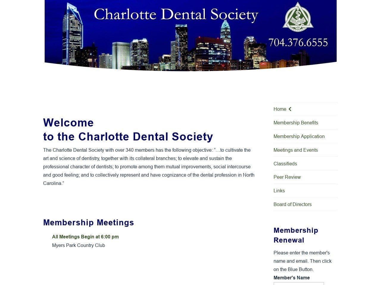 Charlotte Dental Society Website Screenshot from charlottedentalsociety.com