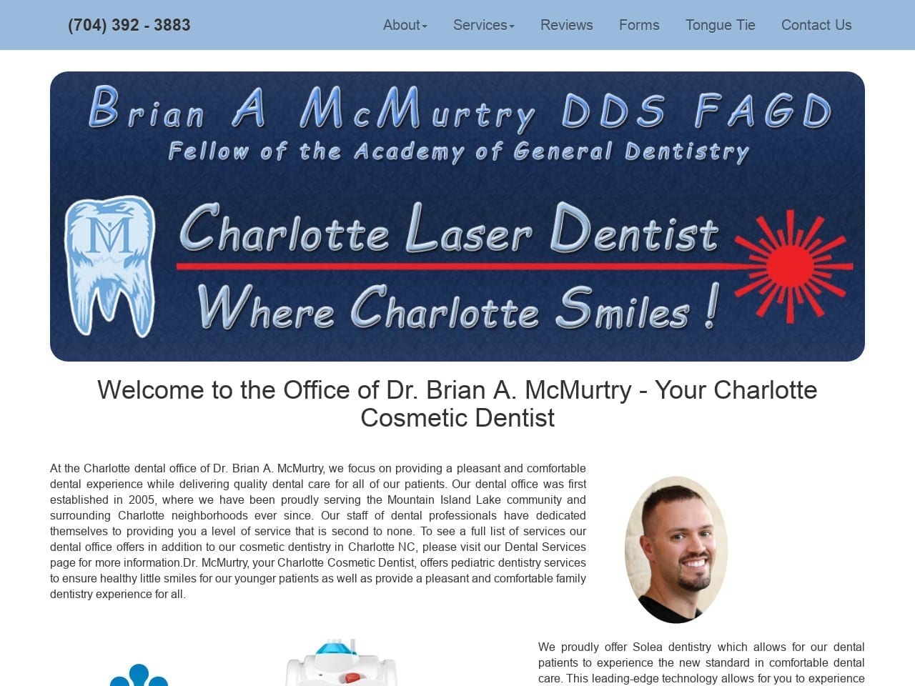 Brian A McMurtry DDS PA Website Screenshot from charlottelaserdentist.com