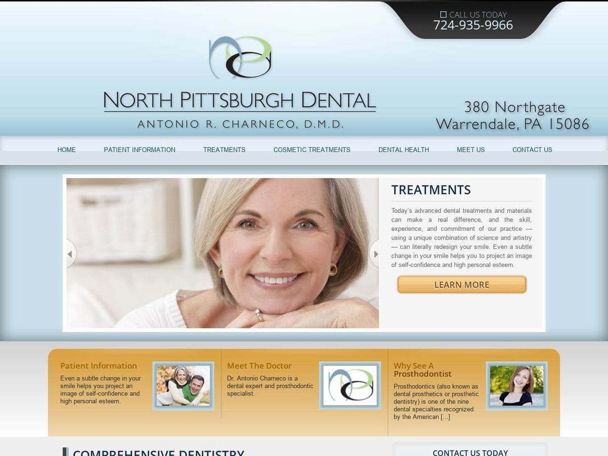 North Pittsburgh Dental Website Screenshot from charnecodmd.com