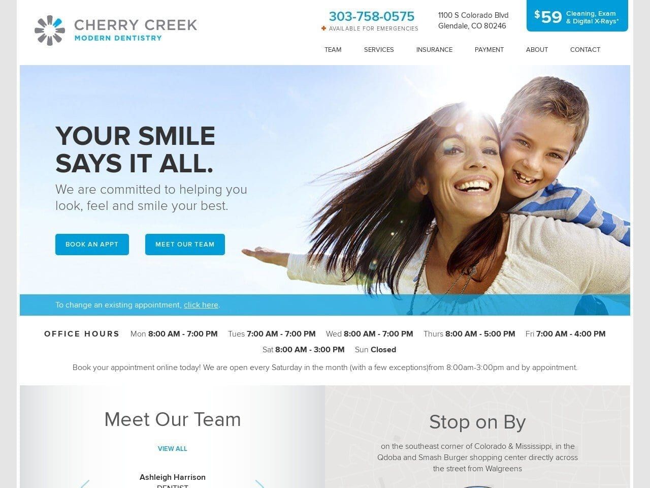 Cherry Creek Modern Dentist Website Screenshot from cherrycreekmoderndentistry.com