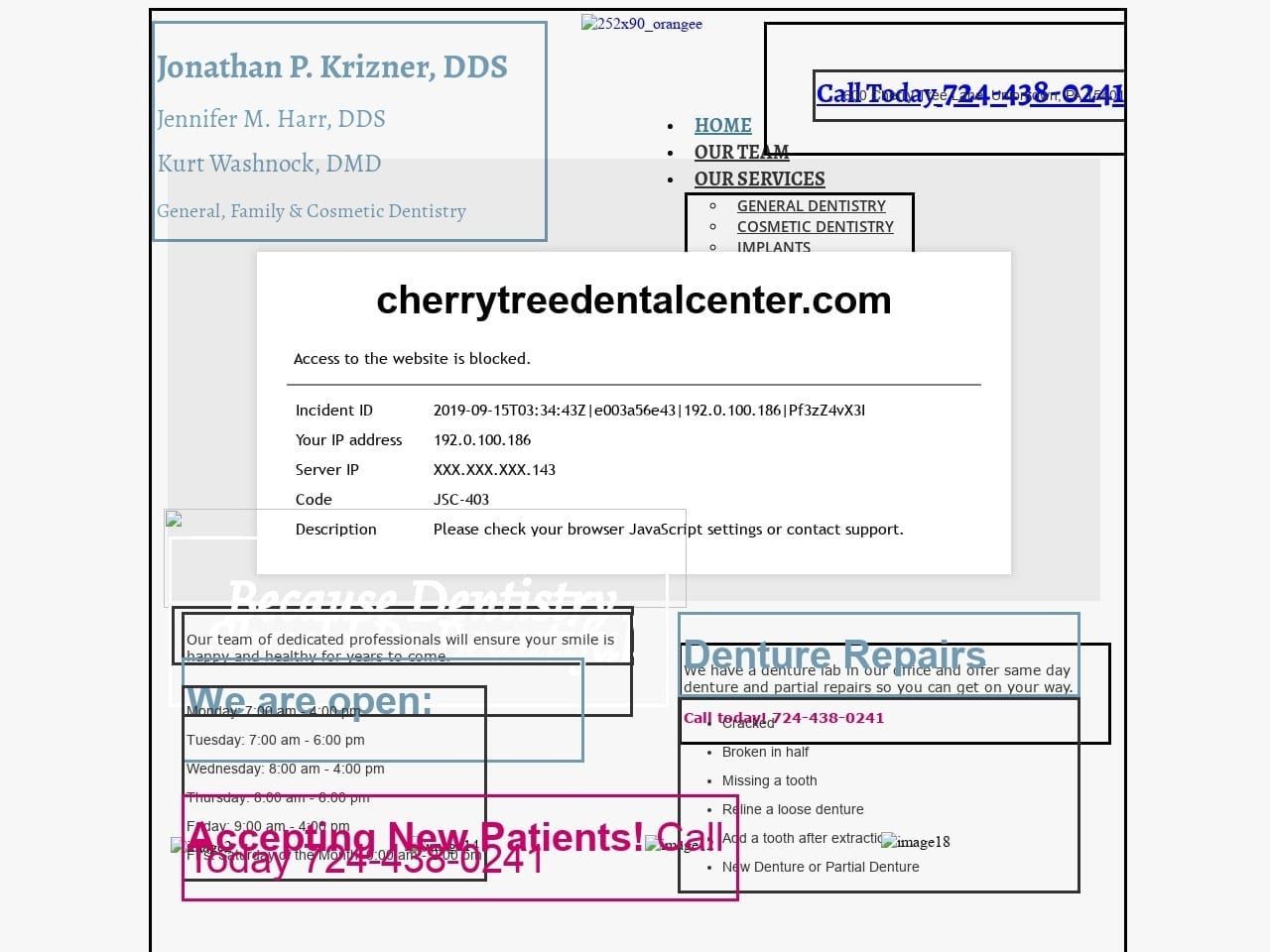Jonathan Krizner DDS Website Screenshot from cherrytreedentalcenter.com