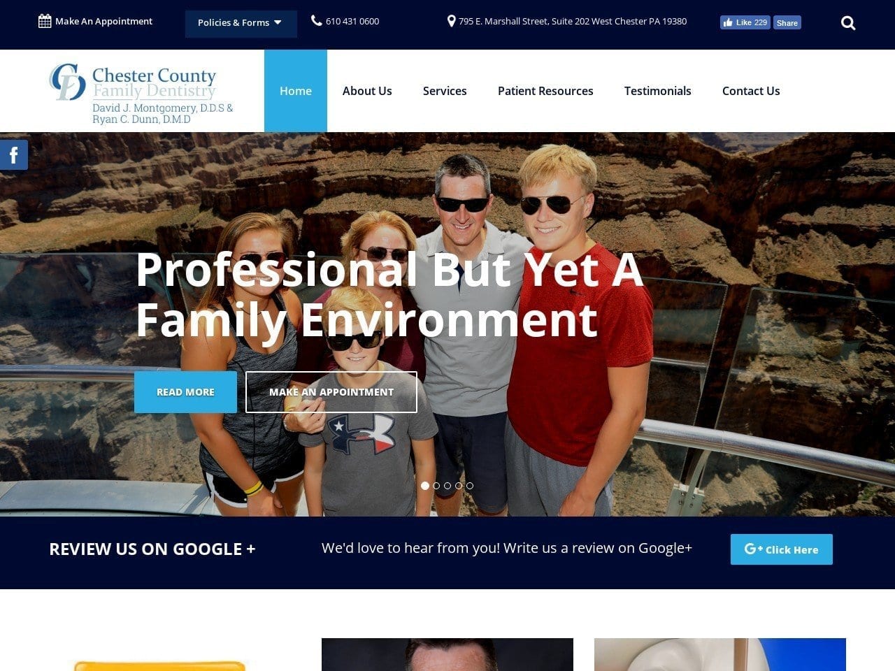 Chester County Family Dentist Website Screenshot from chestercountyfamilydentistry.com