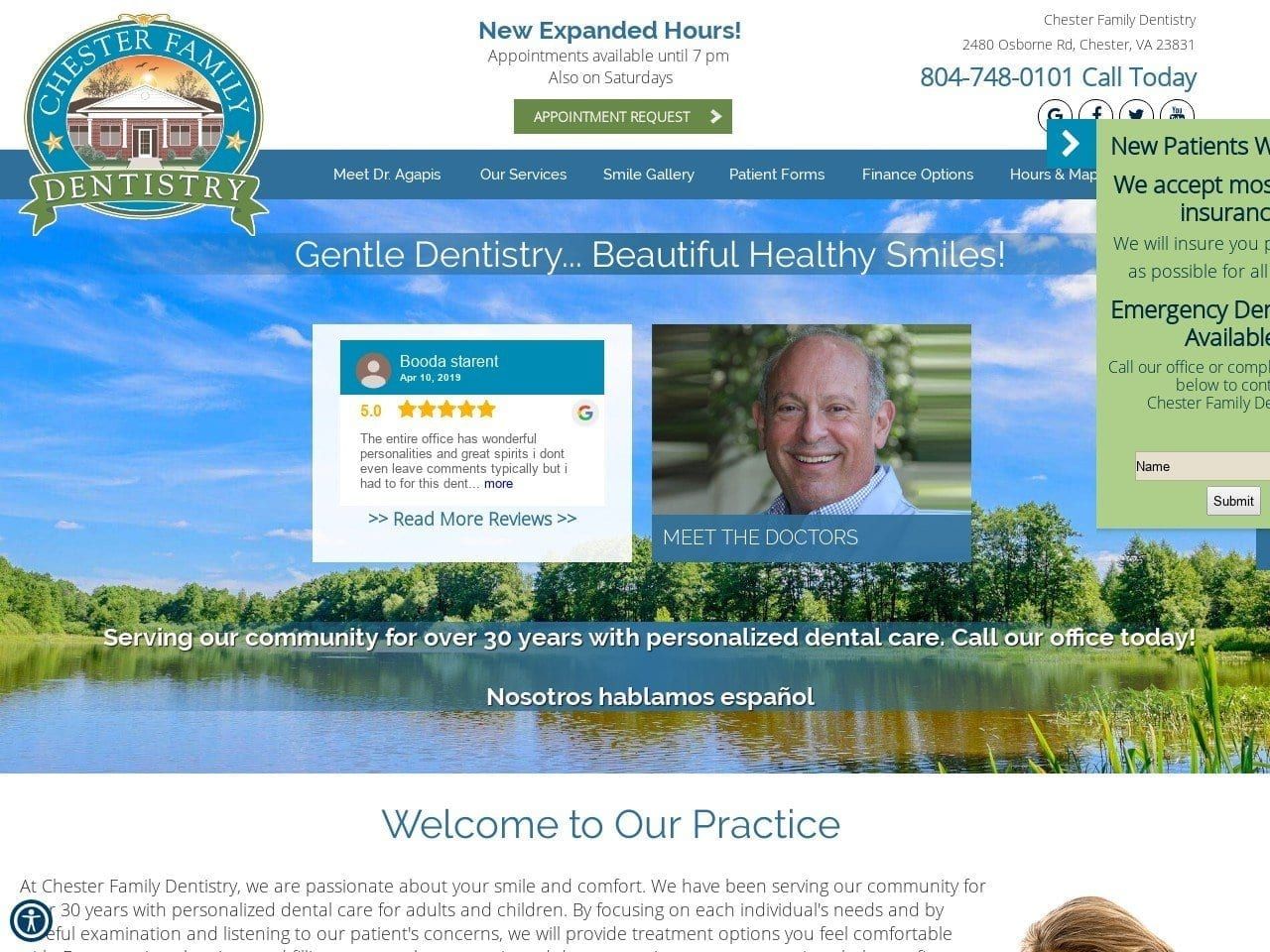 Dr. Tony and John Agapis Family Dentistry Website Screenshot from chesterdentist.com