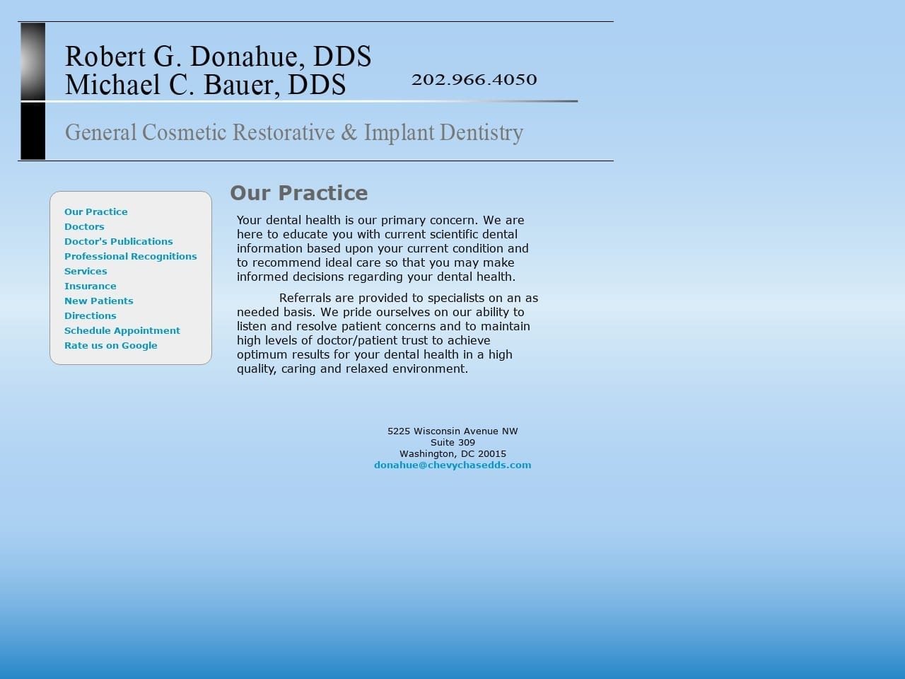 Robert Donahue DDS and Michael Bauer DDS Website Screenshot from chevychasedds.com