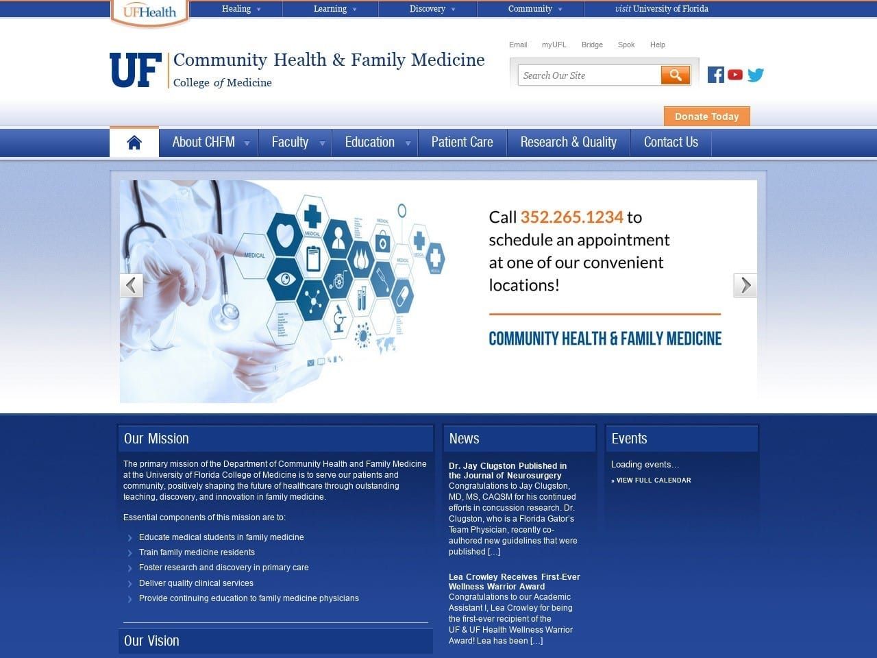U F Family Medicine Website Screenshot from chfm.ufl.edu